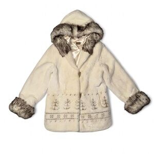 White Faux Fur Hooded Fur Trim Coat - S/P